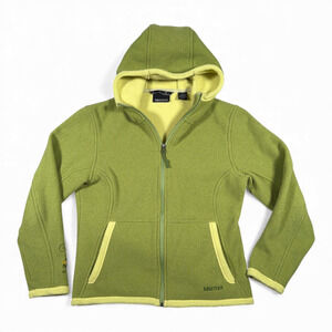 Marmot Sweater Womens MEDIUM Green Fleece Hoodie Outdoor Gorpcore Two Tone Zip